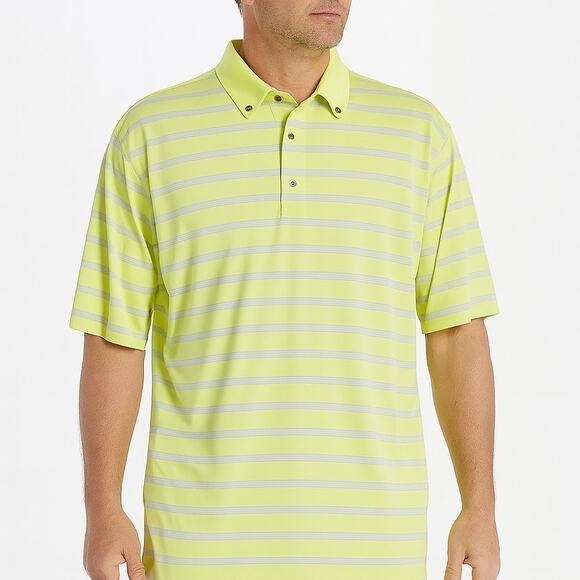 FootJoy Pastel Yellow Striped Golf Polo Large Preppy Short Sleeve Athletic - Picture 1 of 7